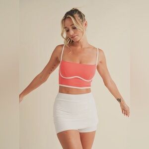 Pink/red athleisure Crop Top with piping contrast detail